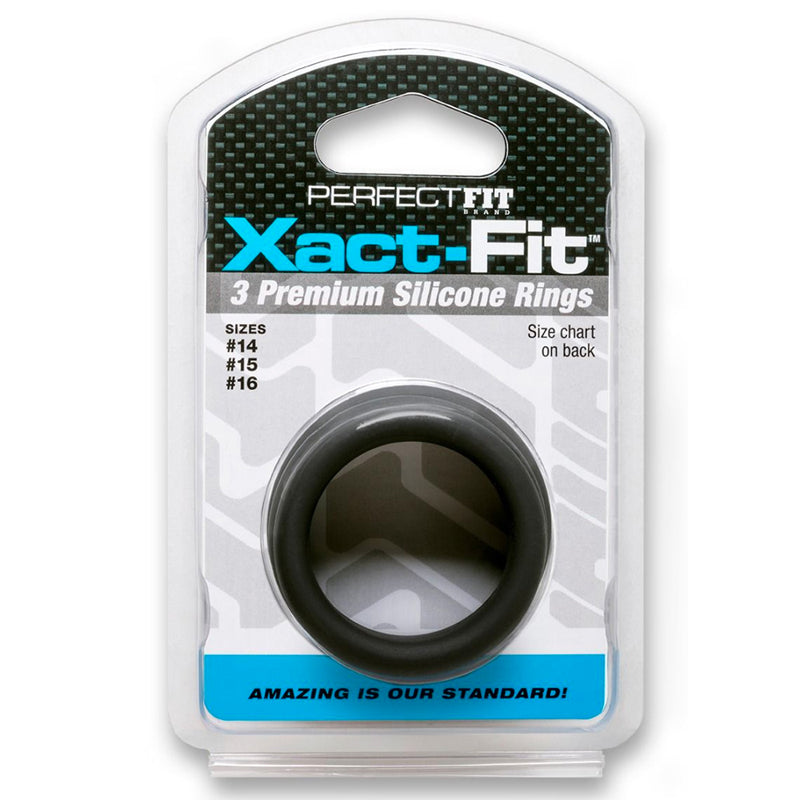 Curve Toys Perfect Fit Xact-Fit 3-Piece Premium Silicone Rings  (#14, #15, #16) Black - Fantasies Boutique