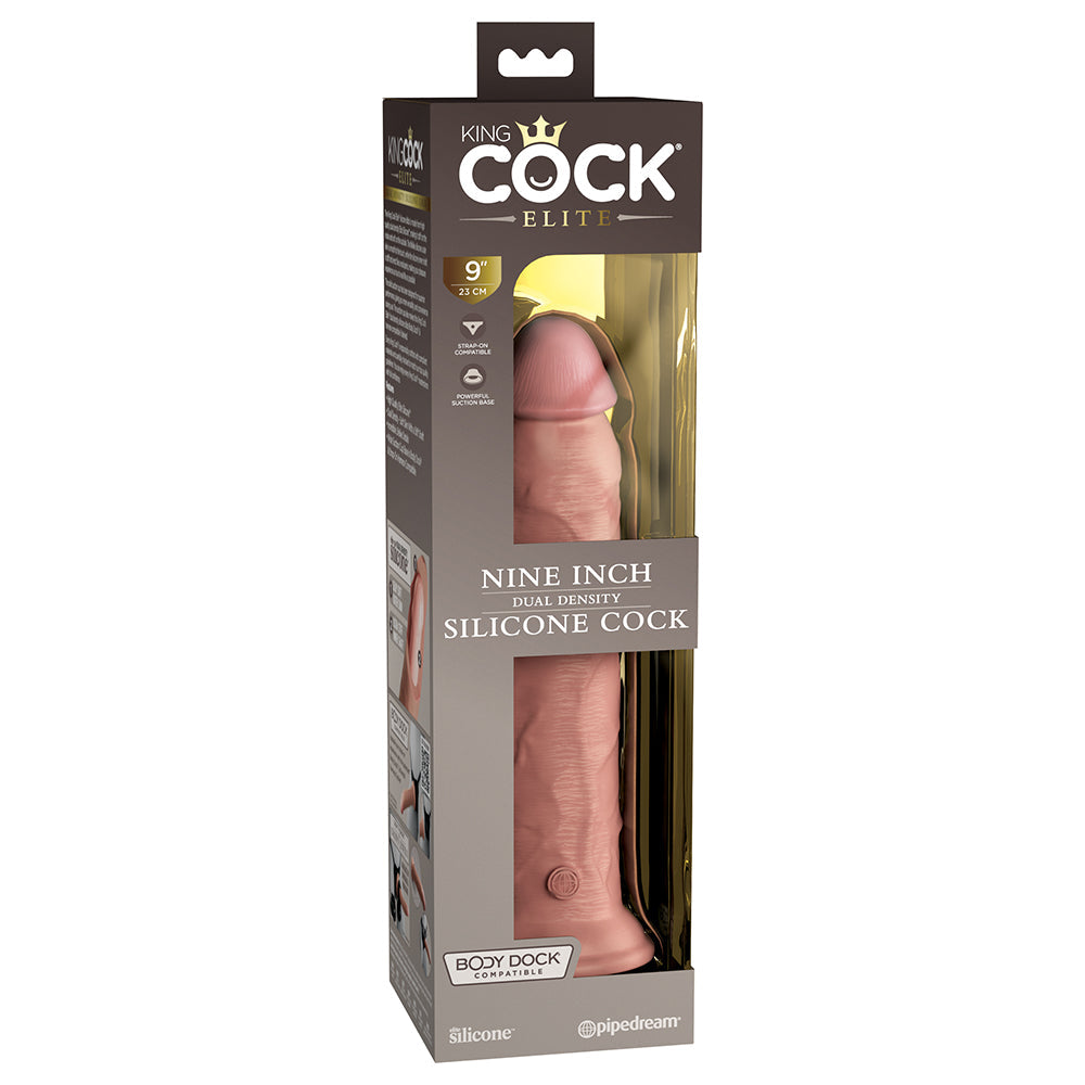 King Cock Elite 9 in. Dual Density Silicone Cock Realistic Dildo With Suction Cup Beige - Fantasies Boutique
