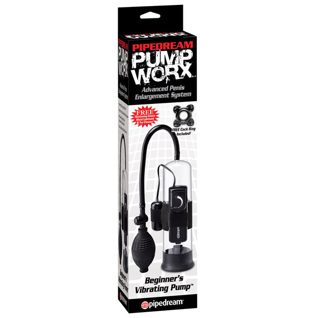 Pump Worx Beginner's Vibrating Pump Clear/Black - Fantasies Boutique