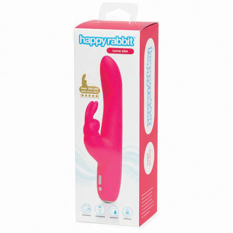 Happy Rabbit Curve Slim Rechargeable Silicone Slimline Rabbit Vibrator Pink - Fantasies Boutique
