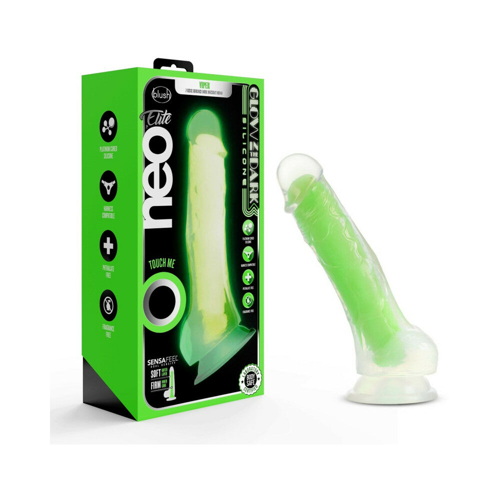 Blush Neo Elite Glow in the Dark Viper 7 in. Dual-Density Dildo Neon Green - Fantasies Boutique
