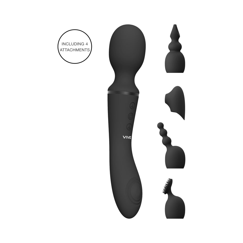 VIVE NAMI Dual-Ended Pulse Wave & Vibrating Wand With Interchangeable Sleeves Black - Fantasies Boutique