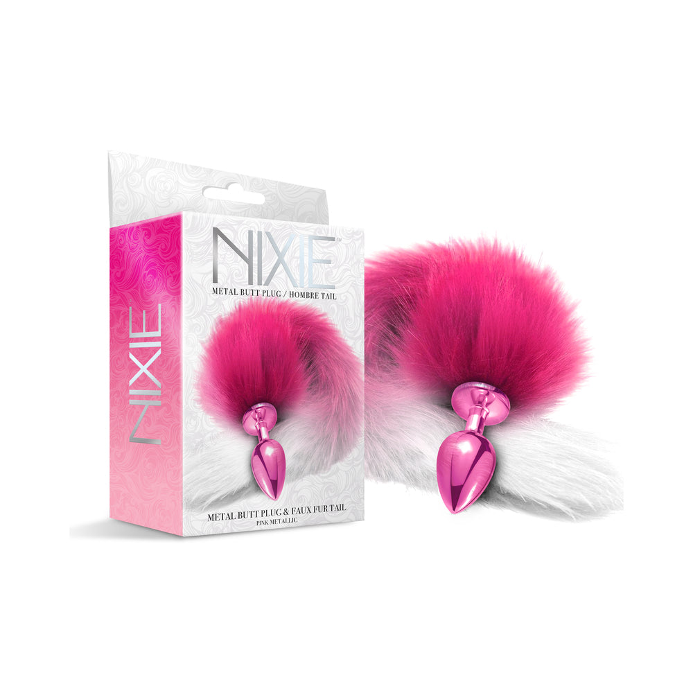 Nixie Metal Butt Plug With Ombre Tail Pink Metallic - Fantasies Boutique