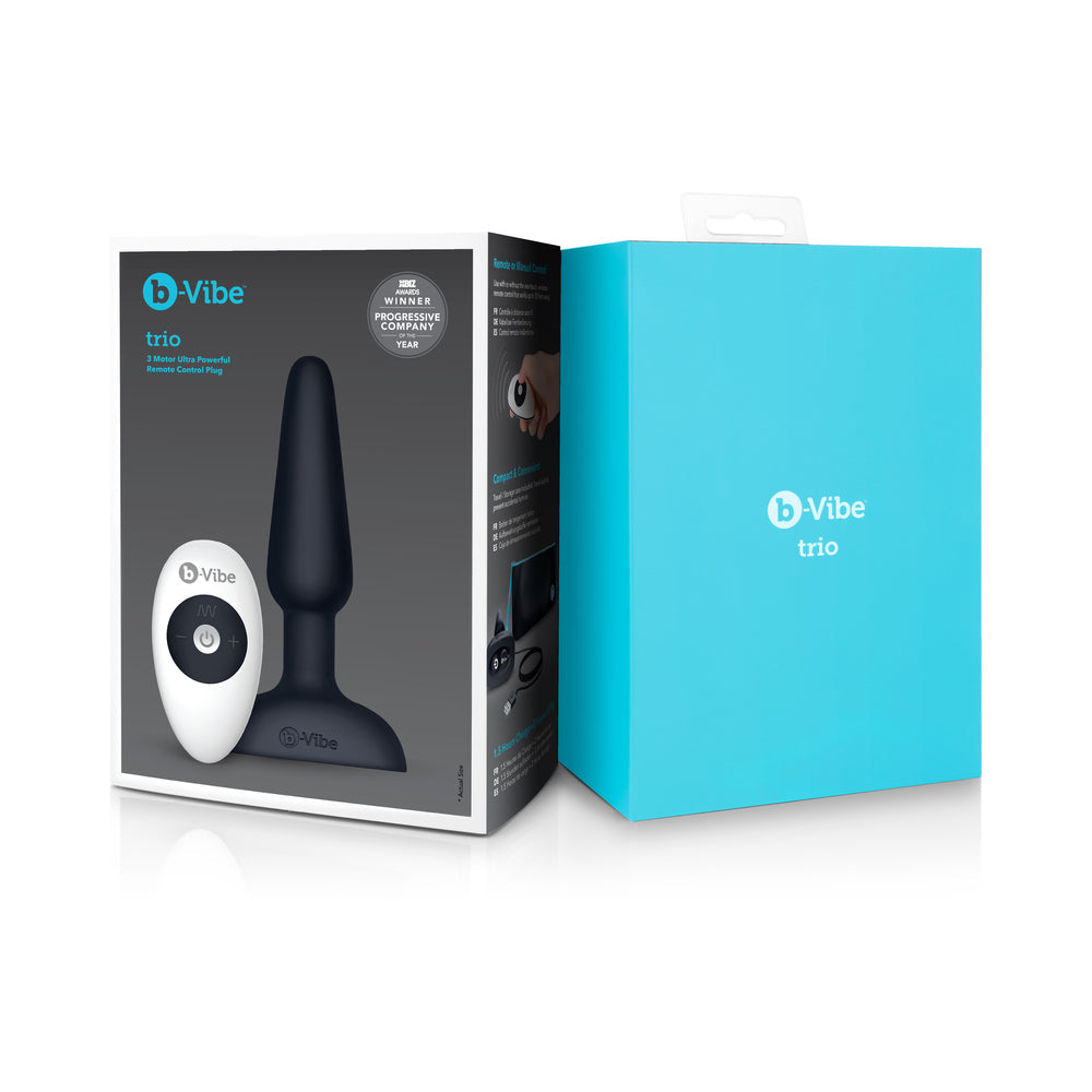 b-Vibe Trio Rechargeable Remote-Controlled Triple-Motor Vibrating Silicone Anal Plug Black - Fantasies Boutique