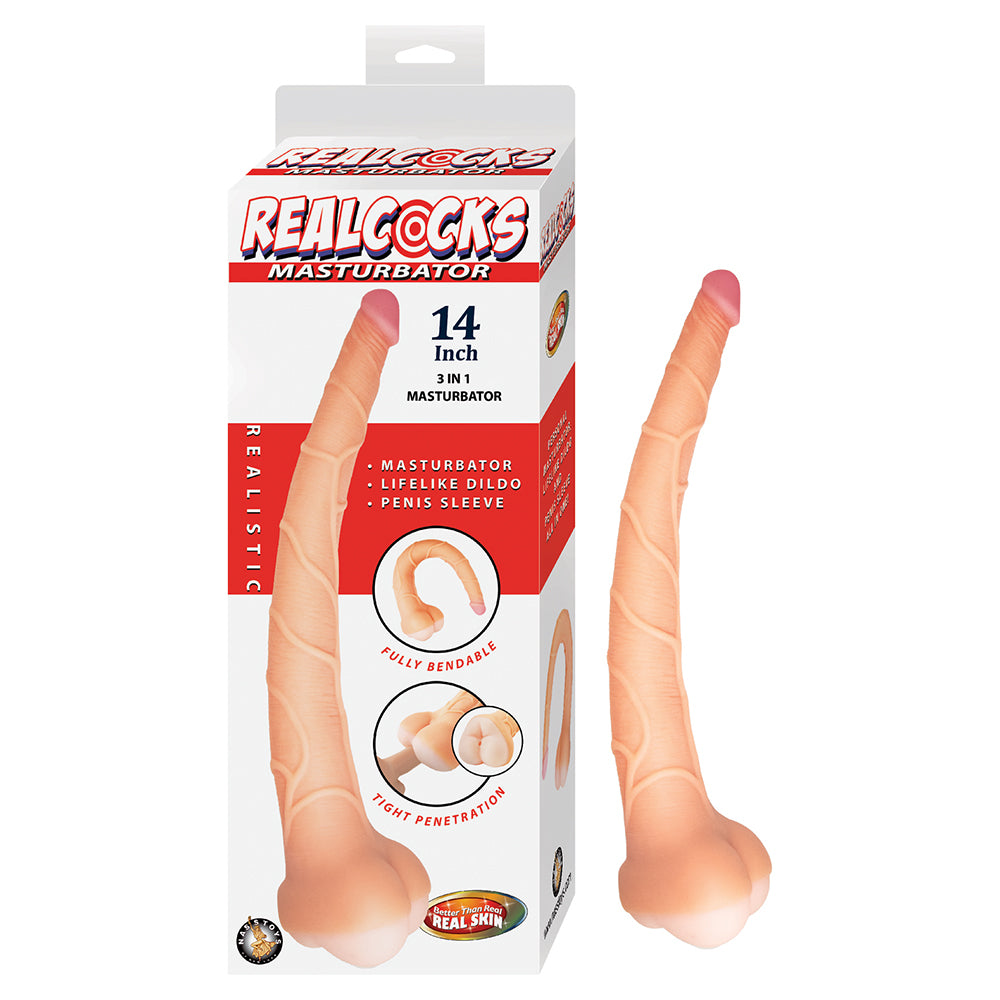 Realcocks Masturbator 14 in. 3-in-1 Dildo, Sleeve & Stroker Beige - Fantasies Boutique