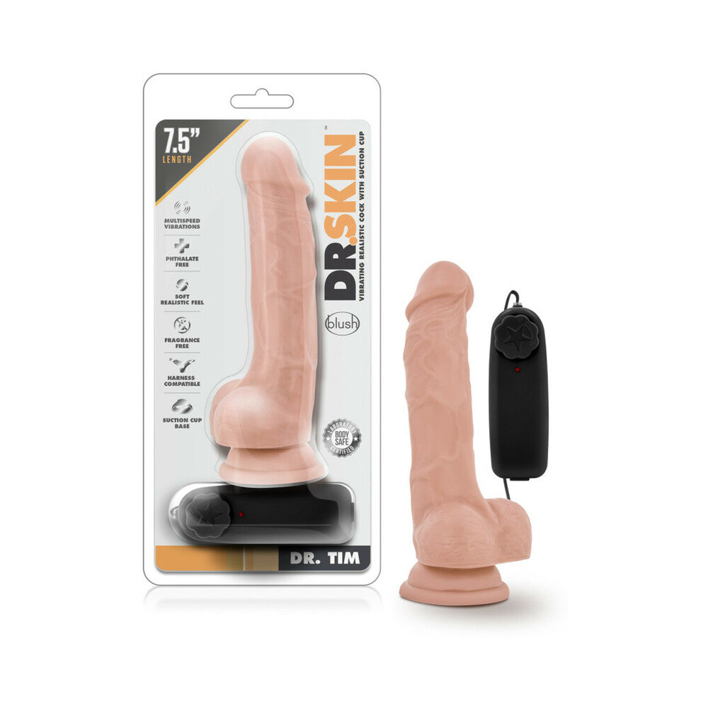 Dr. Skin Dr. Tim Realistic 7.5 in. Vibrating Dildo with Balls Beige - Fantasies Boutique