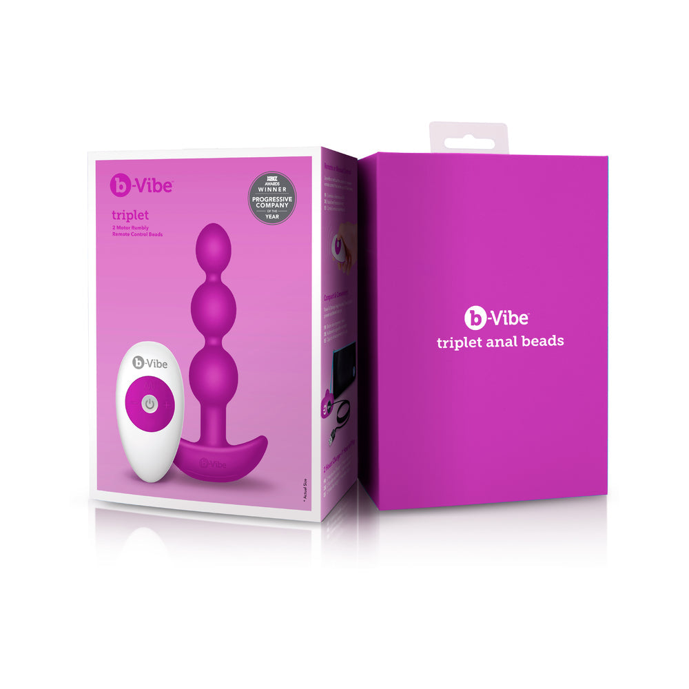b-Vibe Triplet Rechargeable Remote-Controlled Vibrating Anal Beads Plug Fuchsia - Fantasies Boutique