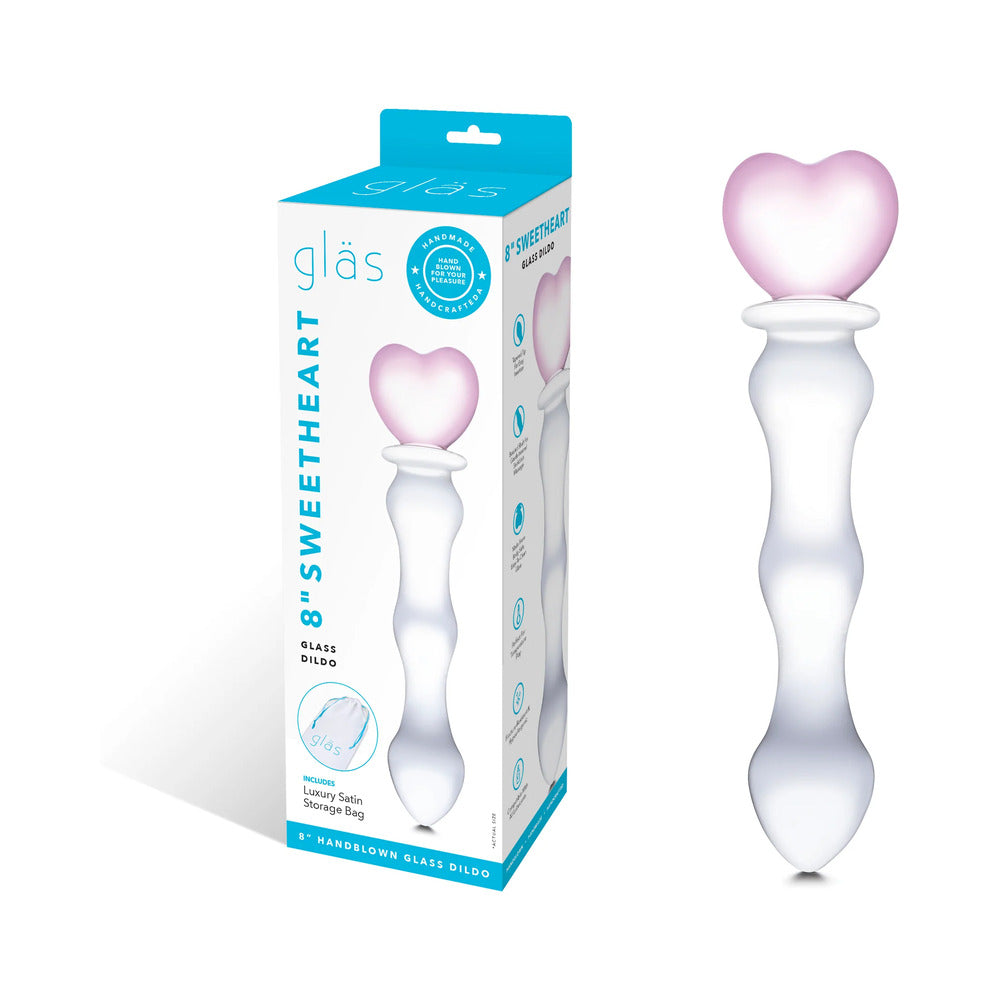 Glas 8 in. Sweetheart Glass Dildo with Pink Heart-Shaped Handle - Fantasies Boutique