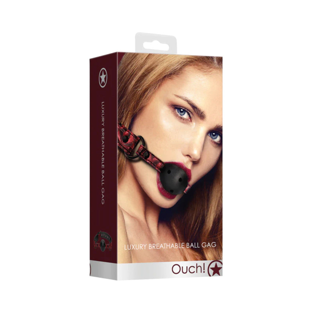Ouch! Luxury Adjustable Breathable Ball Gag Burgundy - Fantasies Boutique