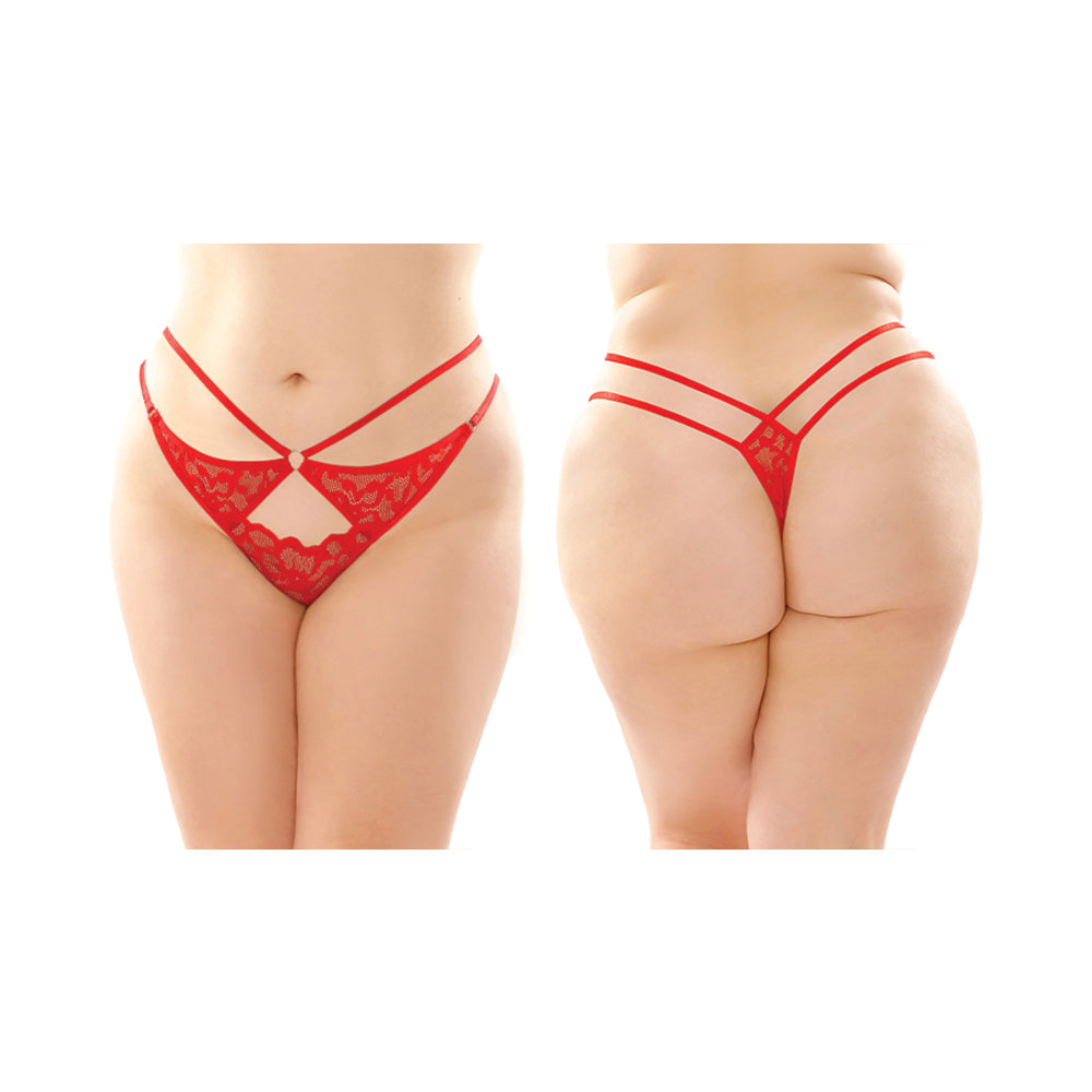 Fantasy Lingerie Jasmine Strappy Lace Thong With Front Keyhole Cutout 6-Pack Red Queen Size - Fantasies Boutique