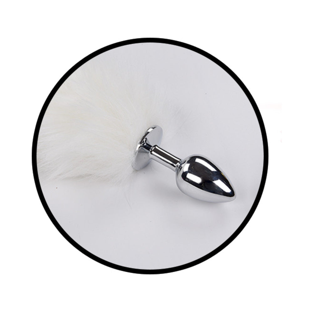 Foxy Tail Light Up Faux Fur Butt Plug With Multicolored Light Pattern White - Fantasies Boutique