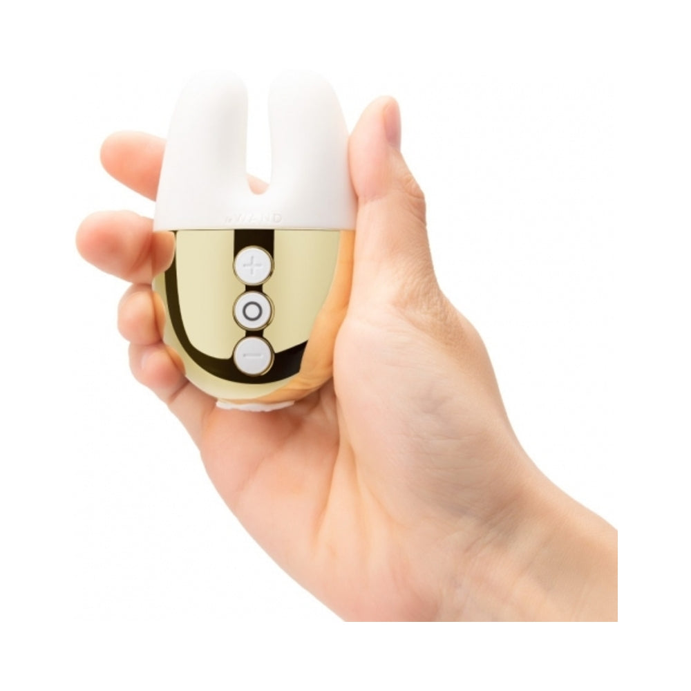 Le Wand Chrome Double Vibe Rechargeable Silicone Mini Vibrator White/Gold - Fantasies Boutique