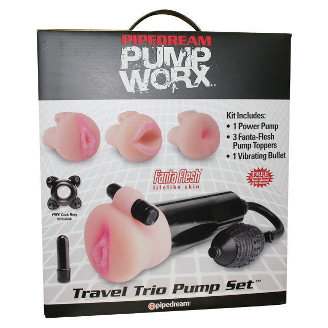Pump Worx 5-Piece Travel Trio Pump Set Beige/Black - Fantasies Boutique