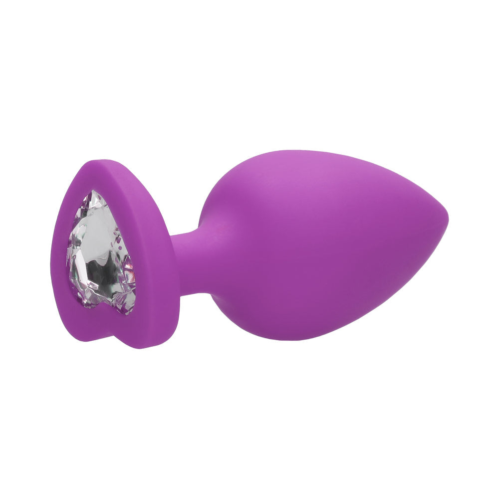 Ouch! Flexible Silicone Diamond Heart Butt Plug Purple Extra Large