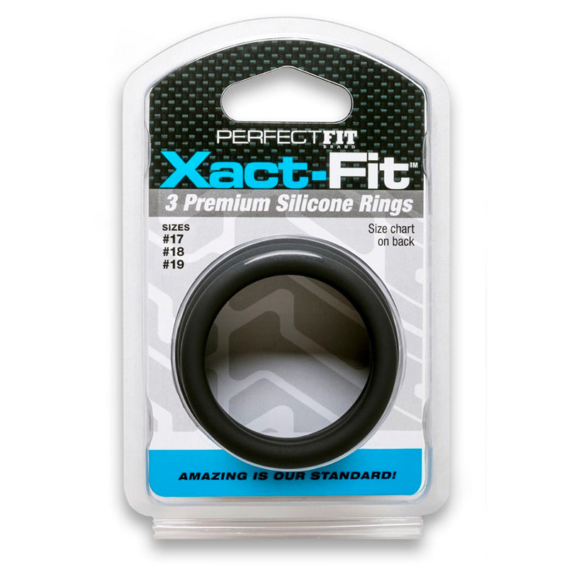 Curve Toys Perfect Fit Xact-Fit 3-Piece Premium Silicone Rings  (#17, #18, #19) Black - Fantasies Boutique