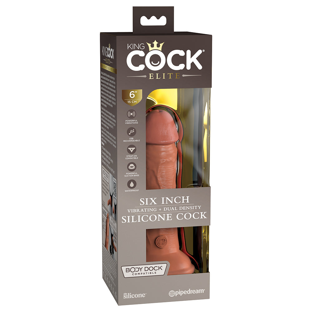 King Cock Elite 6 in. Vibrating Realistic Dildo With Suction Cup Tan - Fantasies Boutique