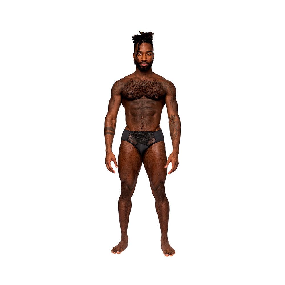 Male Power Sassy Lace Bikini Solid Pouch Black L - Fantasies Boutique