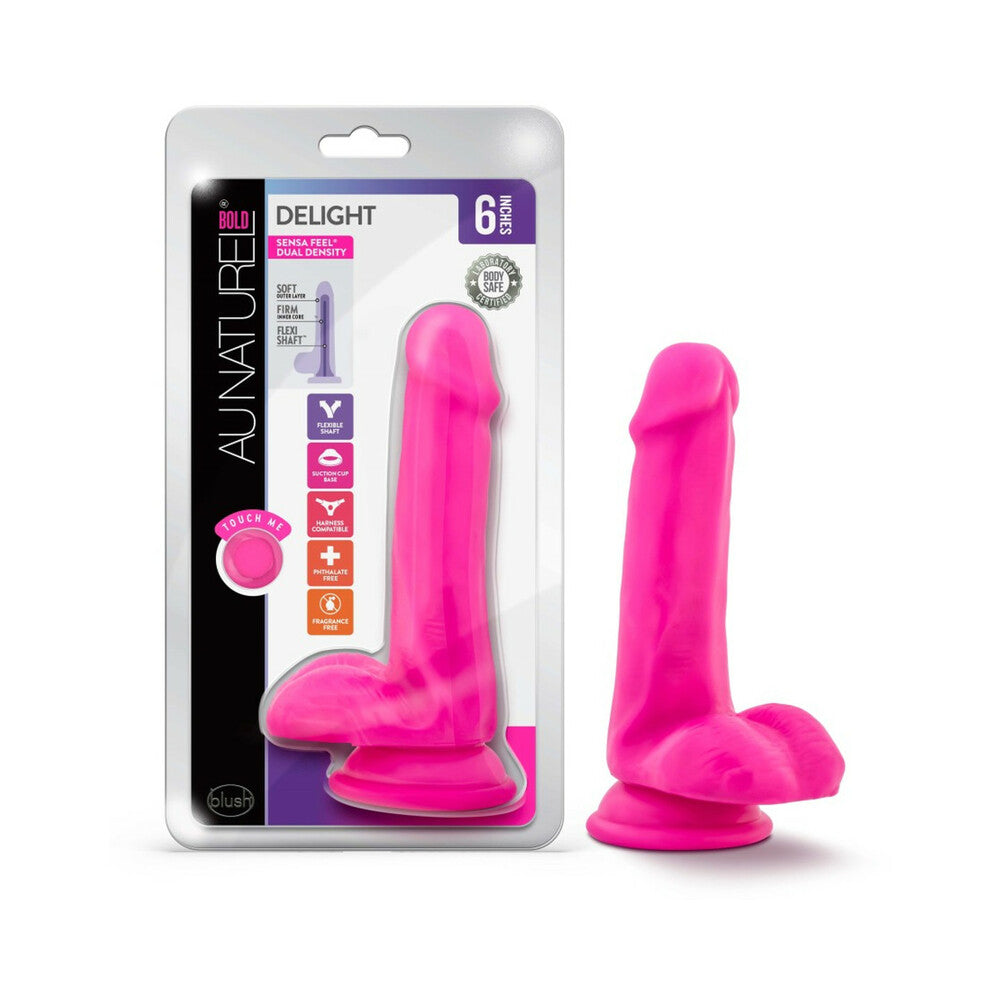 Au Naturel Bold Delight 6 in. Posable Dual Density Dildo with Balls Pink - Fantasies Boutique