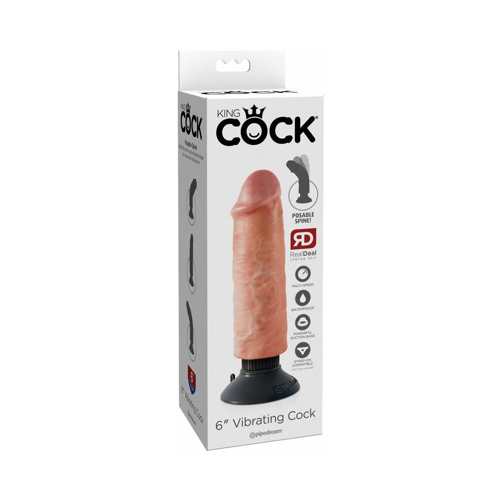 King Cock 6 in. Vibrating Cock Poseable Dildo With Suction Cup Beige - Fantasies Boutique