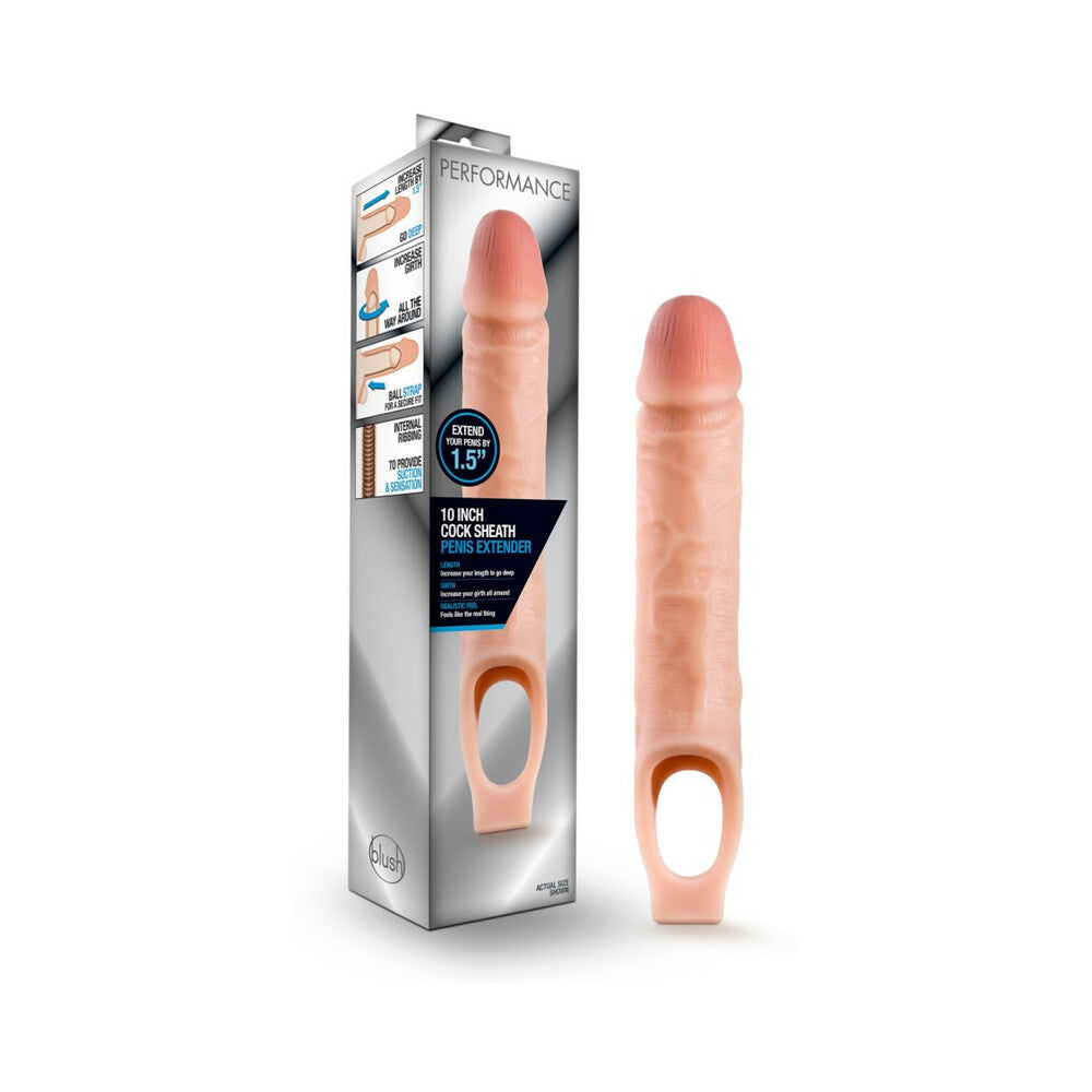 Blush Performance 10 in. Cock Sheath Penis Extender Sling Beige - Fantasies Boutique
