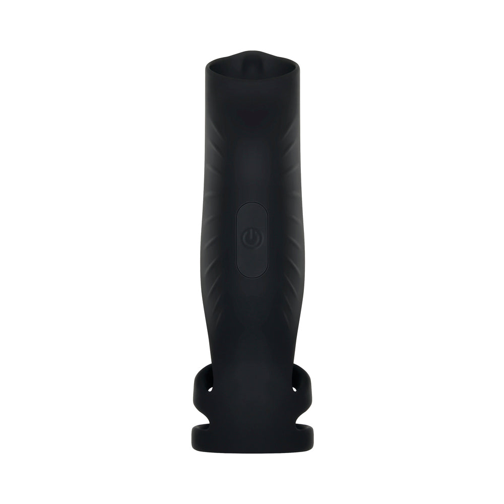 Gender X Rocketeer Rechargeable Triple-Ring Vibrating Silicone Penis Sheath Black - Fantasies Boutique