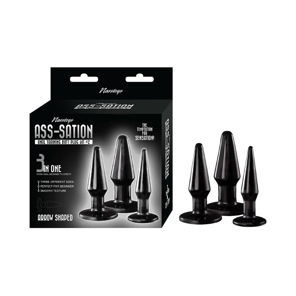 Ass-Sation Anal Training Butt Plug Kit #2 Black - Fantasies Boutique