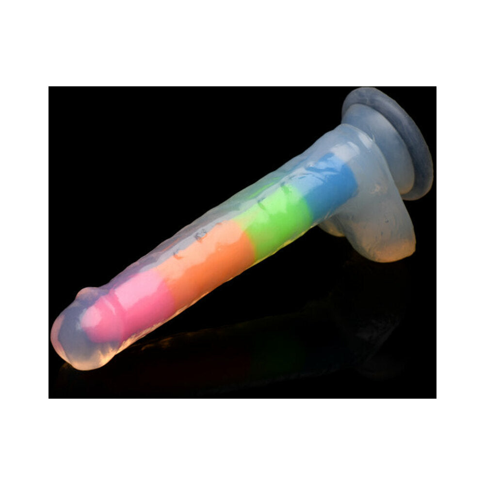 Lollicock Silicone Dildo with Balls 7 in. Rainbow Glow in the Dark - Fantasies Boutique