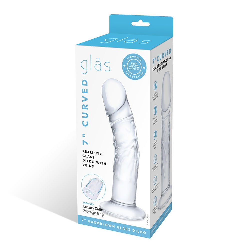 Glas 7 in. Curved Realistic Glass Dildo with Veins - Fantasies Boutique