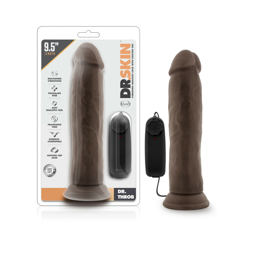 Dr. Skin Dr. Throb Realistic 9.5 in. Vibrating Dildo Brown - Fantasies Boutique