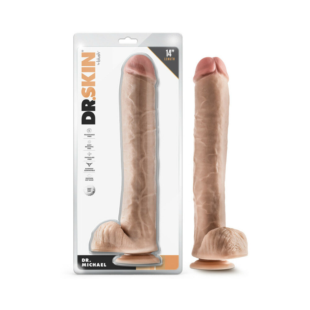 Dr. Skin Dr. Michael 14 in. Dildo with Balls Beige - Fantasies Boutique