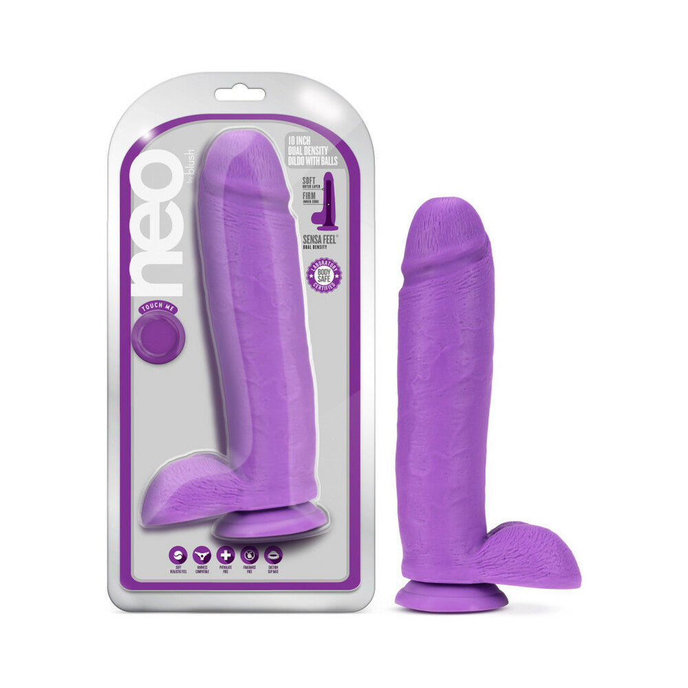 Neo 10 in. Dual Density Dildo with Balls Neon Purple - Fantasies Boutique