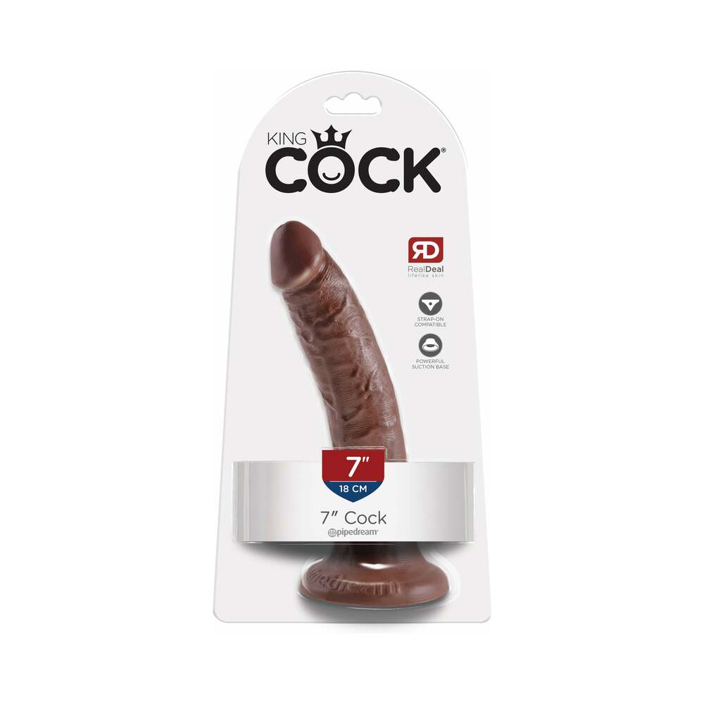 King Cock 7 in. Cock Realistic Dildo With Suction Cup Brown - Fantasies Boutique