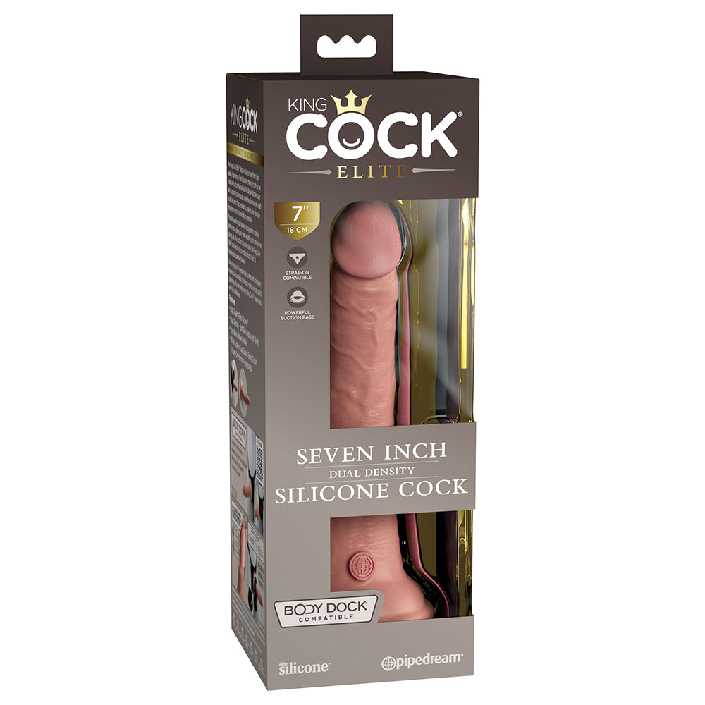 King Cock Elite 7 in. Dual Density Silicone Cock Realistic Dildo With Suction Cup Beige - Fantasies Boutique