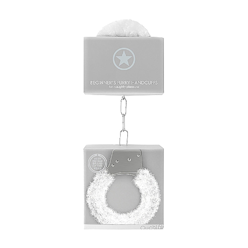 Ouch! Beginner's Furry Handcuffs With Quick-Release White - Fantasies Boutique