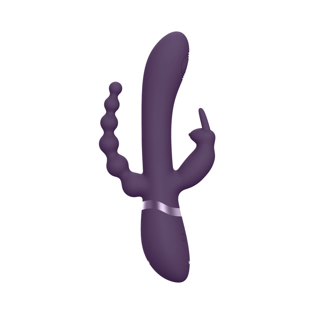 VIVE RINI Rechargeable Triple-Motor Pulse-Wave Dual Entry Silicone Rabbit Vibrator Purple - Fantasies Boutique