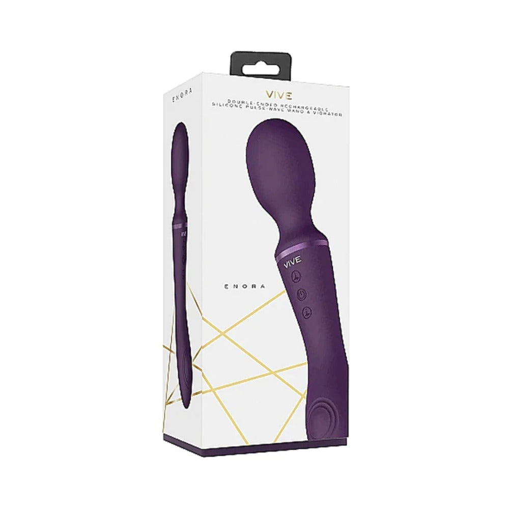 VIVE ENORA Rechargeable Dual-Ended Silicone Pulse-Wave G-Spot & Wand Vibrator Purple - Fantasies Boutique