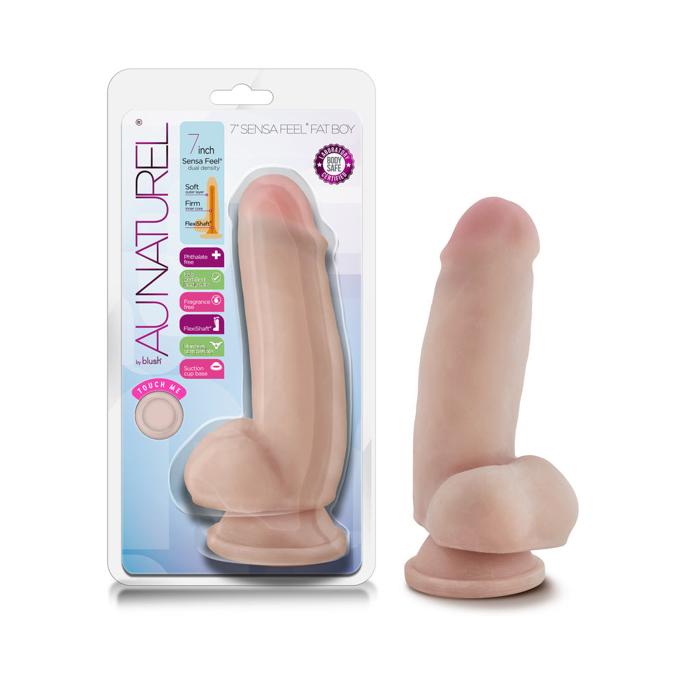 Au Naturel 7 in. Sensa Feel Fat Boy Posable Dual Density Dildo Beige - Fantasies Boutique