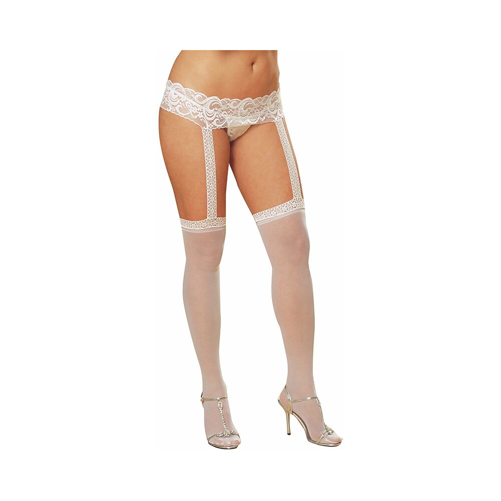 Dreamgirl Stretch Lace Suspender Garter Belt Pantyhose White Queen - Fantasies Boutique