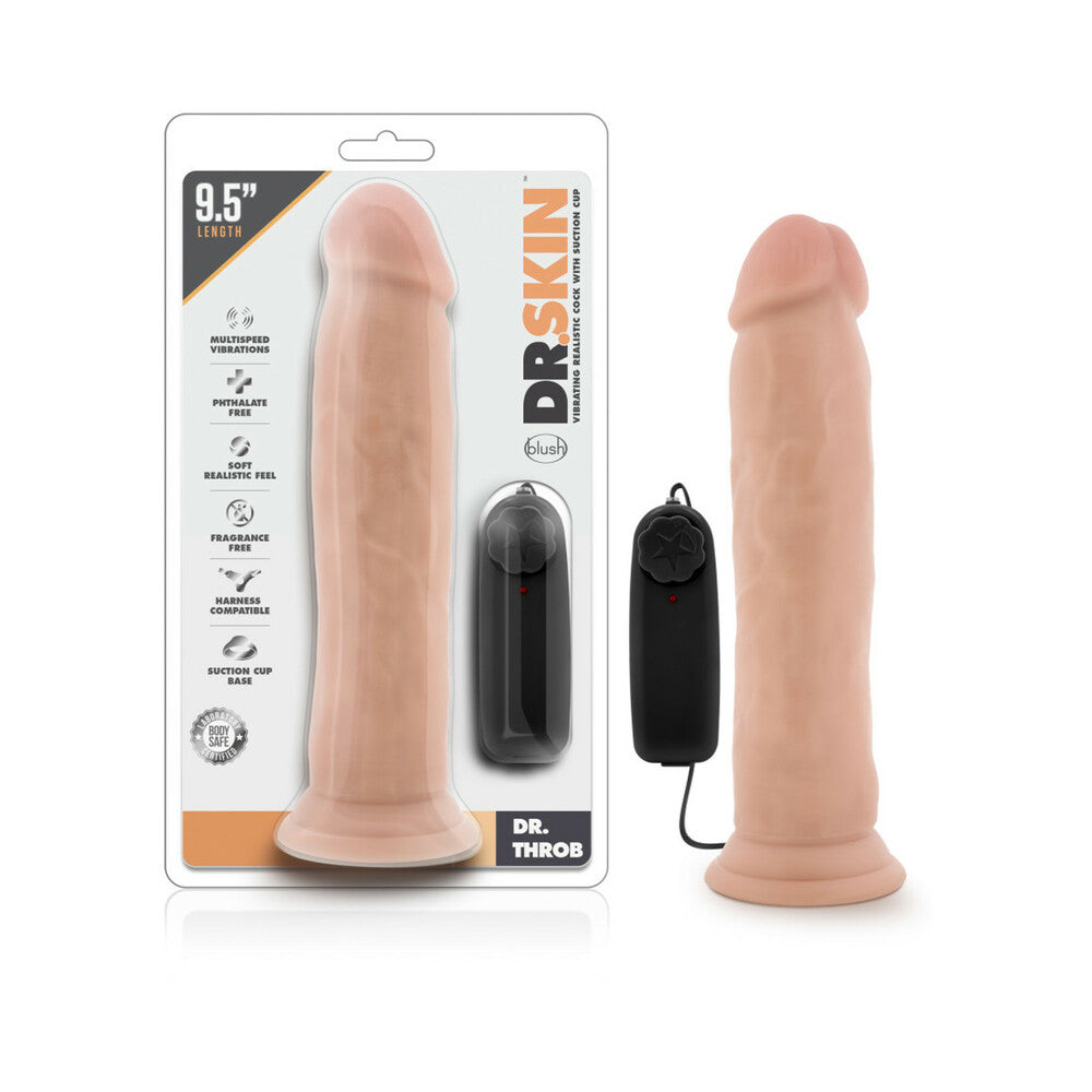 Dr. Skin Dr. Throb Realistic 9.5 in. Vibrating Dildo Beige - Fantasies Boutique