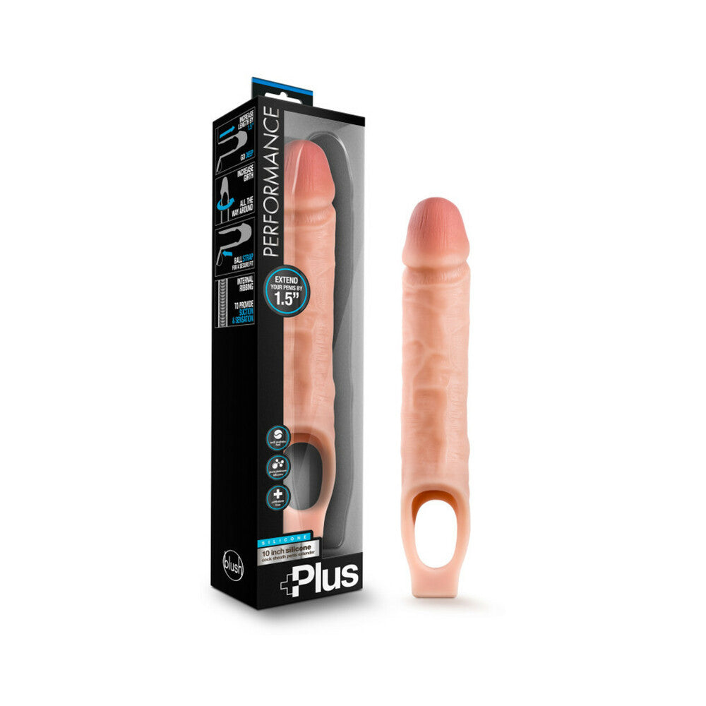 Blush Performance Plus 10 in. Silicone Cock Sheath Penis Extender Sling Beige - Fantasies Boutique