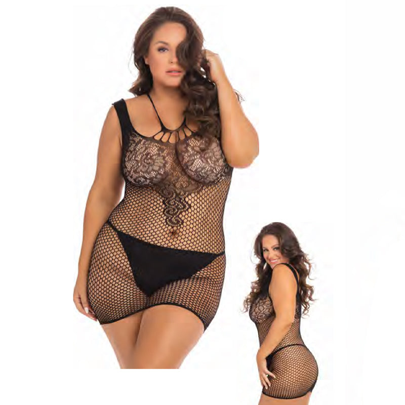 Rene Rofe Absolutist Lace And Net Dress Black Queen Size - Fantasies Boutique