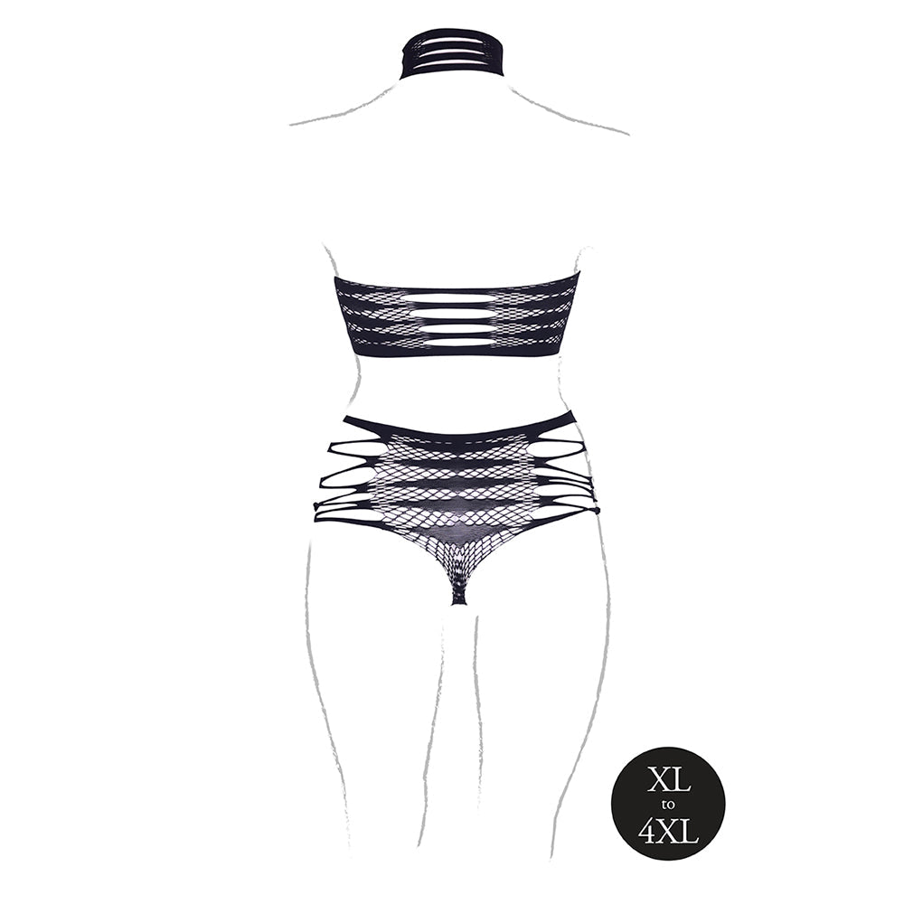 Le Desir Shade Carpo XLVI 2-Piece with Turtleneck, Crop Top & Panty Black Queen Size - Fantasies Boutique