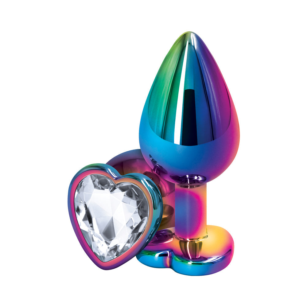 Rear Assets Metal Heart Plug Medium Multicolor/Clear - Fantasies Boutique