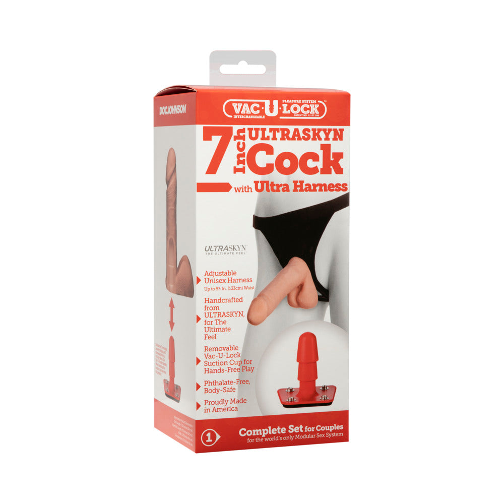Vac-U-Lock - 7 Inch ULTRASKYN Cock - With Ultra Harness White - Fantasies Boutique