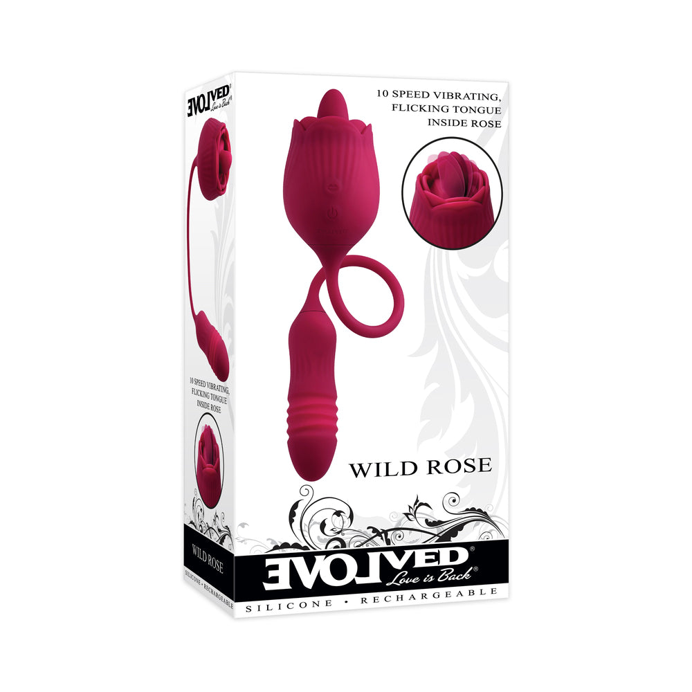 Evolved Wild Rose Rechargeable Dual-Ended Silicone Thrusting Egg & Flicking Tongue Vibrator Red - Fantasies Boutique