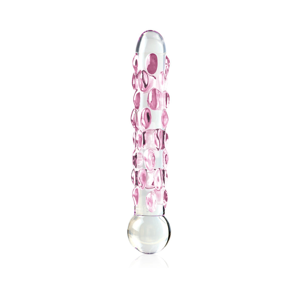 Pipedream Icicles No. 7 Textured 7 in. Glass Dildo Pink/Clear - Fantasies Boutique