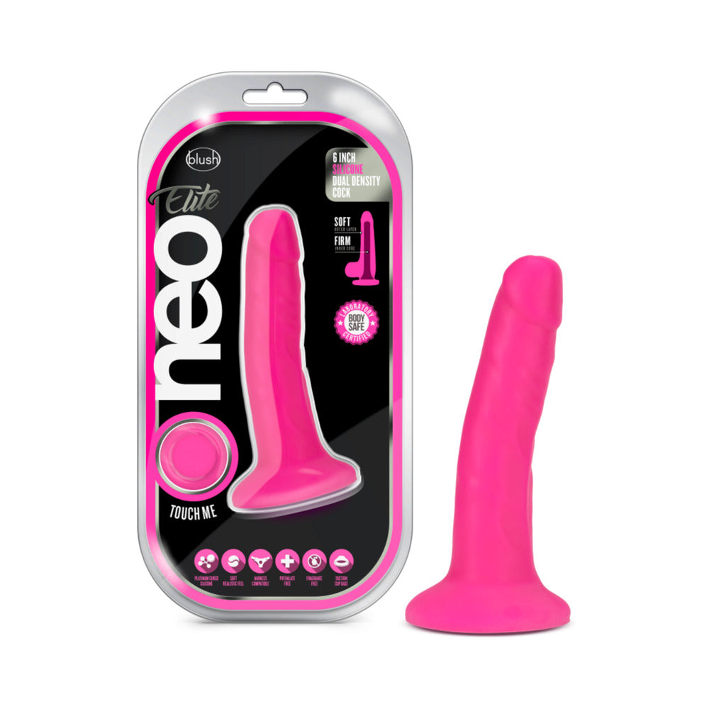 Blush Neo Elite 6 in. Silicone Dual Density Dildo with Suction Cup Neon Pink - Fantasies Boutique