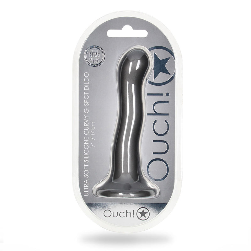 Ouch! Ultra Soft Silicone 7 in. Curvy G-Spot Dildo Gunmetal - Fantasies Boutique