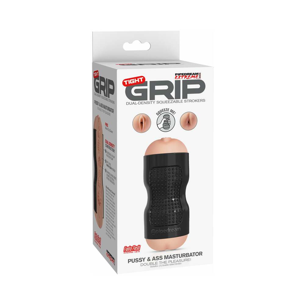 PDX Tight Grip Pussy & Ass Dual Density Squeezable Masturbator Beige/Black - Fantasies Boutique