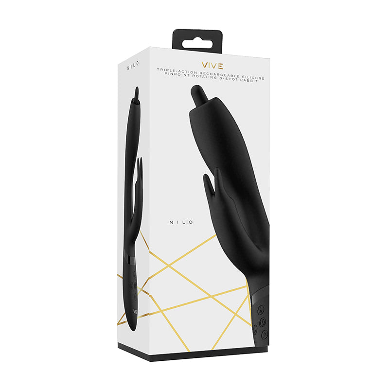 VIVE NILO Rechargeable Pinpoint Rotating Siilicone Rabbit Vibrator Black - Fantasies Boutique